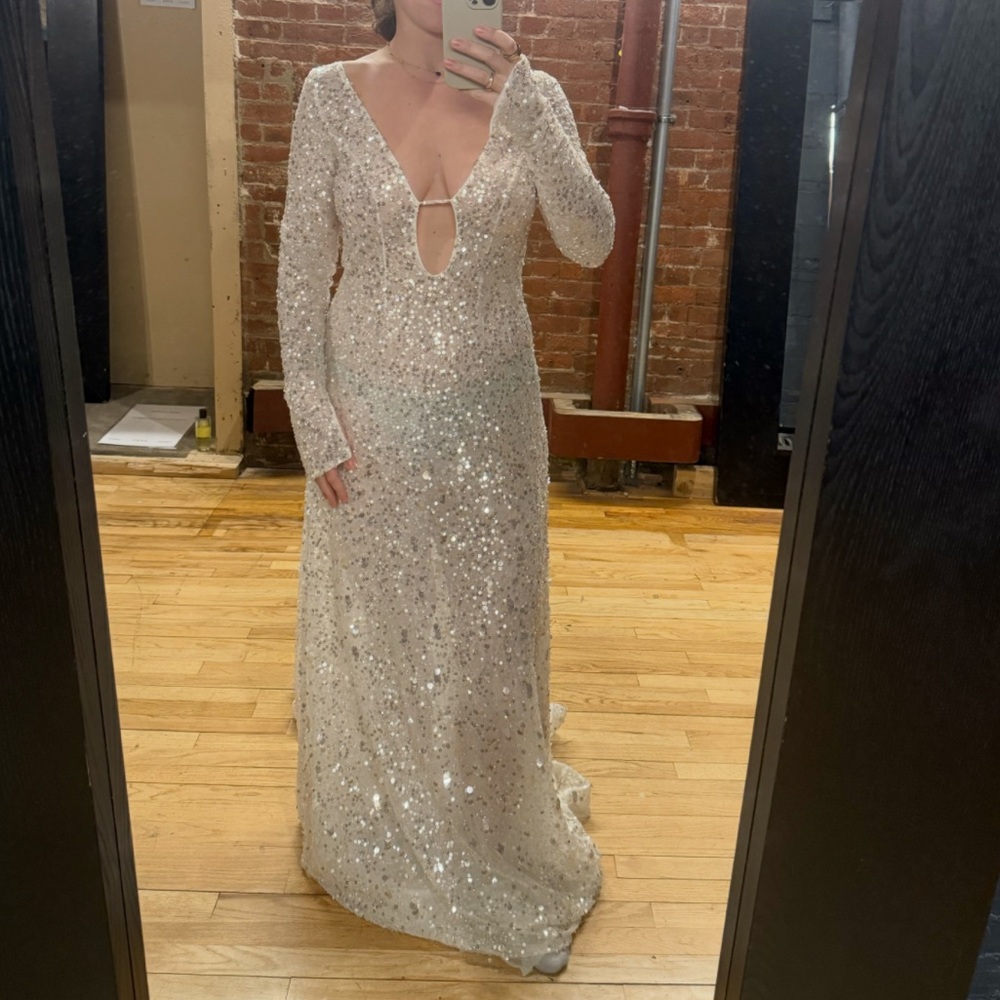 Chosen by Kyha Sequin Long Sleeve Wedding Dress - Picture 2 of 10